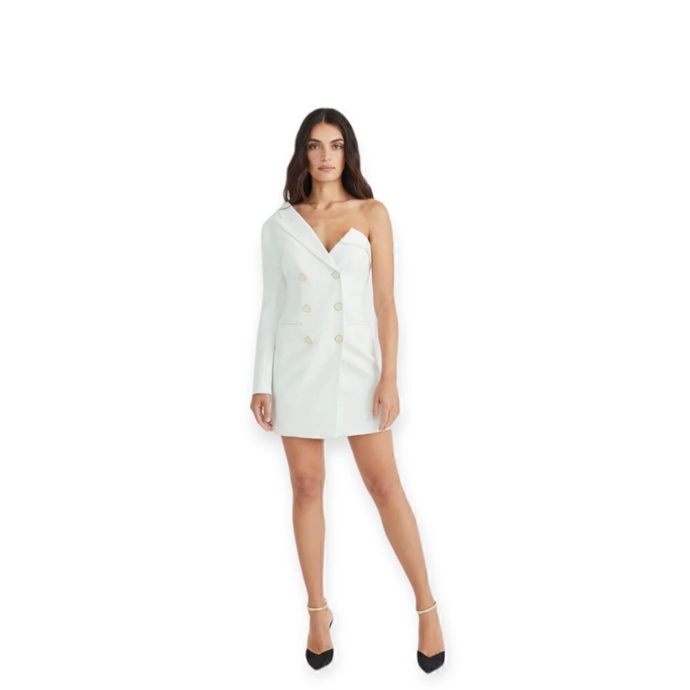 Veronica Beard Middleton One Shoulder Double-Breasted‎ Mini Dress White Size 12